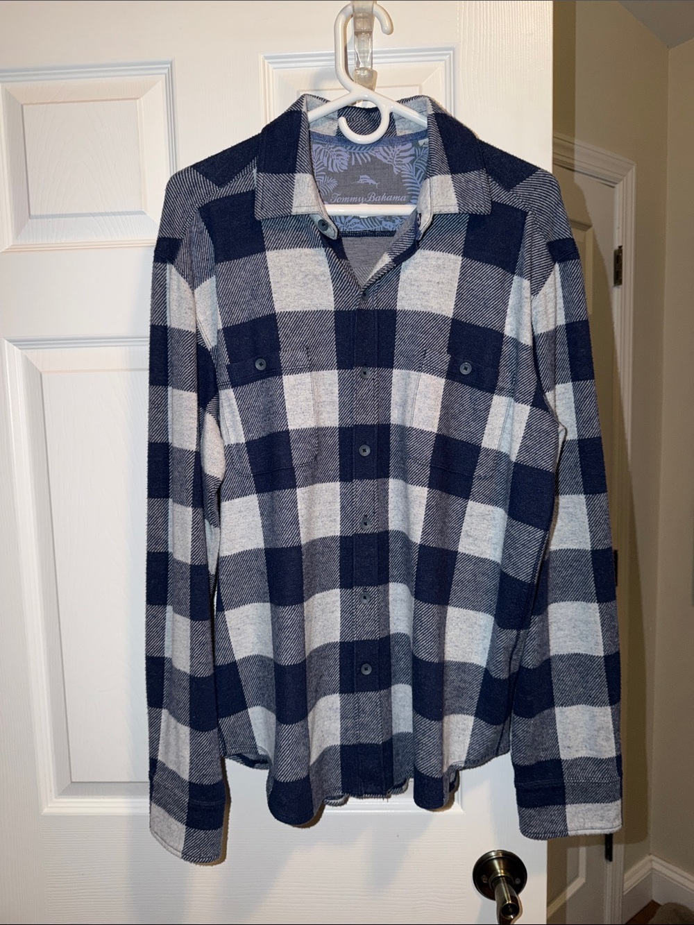 Tommy Bahama Navy and White Buffalo Check Long-Sleeve Shirt
